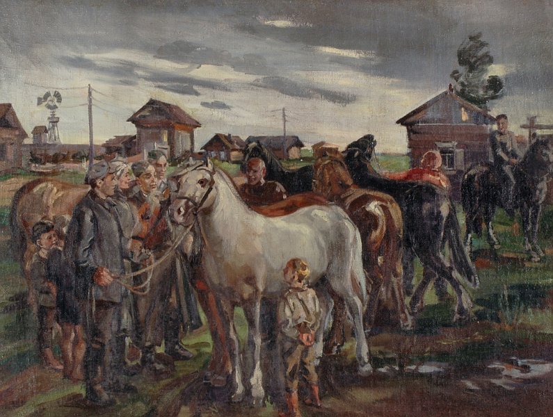 Confiscation of horses to the Red-Army 1943(Sibirya) 1943 oil on canvas 98x130